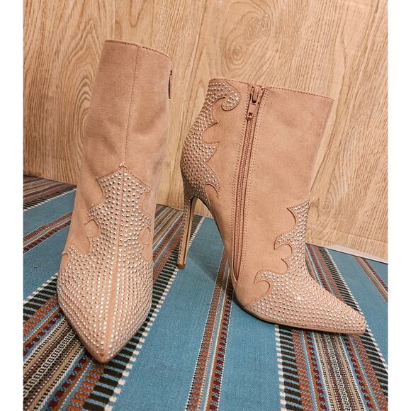 JustFab Pink Blush Southern Girl Rhinestone Stiletto Bootie Size 10 Booties - Picture 9 of 14